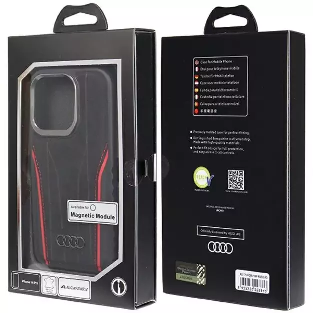 Audi Genuine Leather case with MagSafe for iPhone 14 Pro - black and red 14