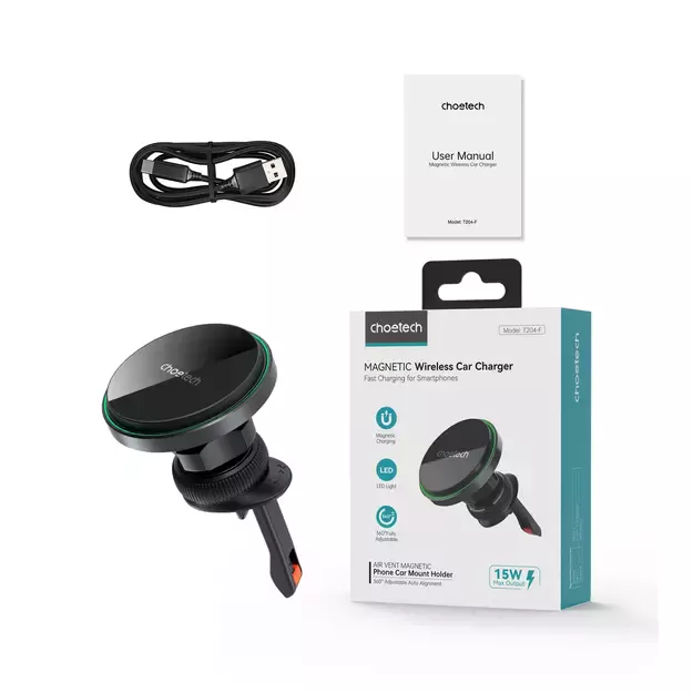 Choetech T204-F magnetic car holder with 15W wireless charging - black 2