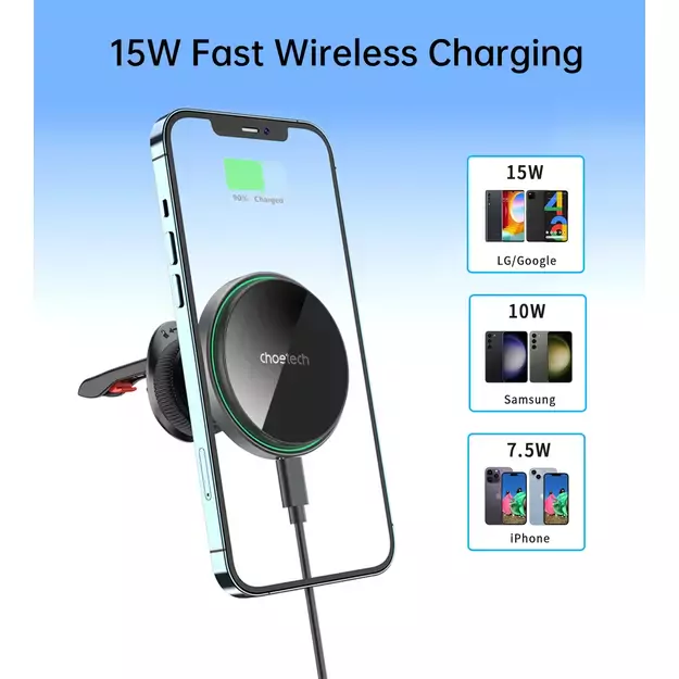 Choetech T204-F magnetic car holder with 15W wireless charging - black 4
