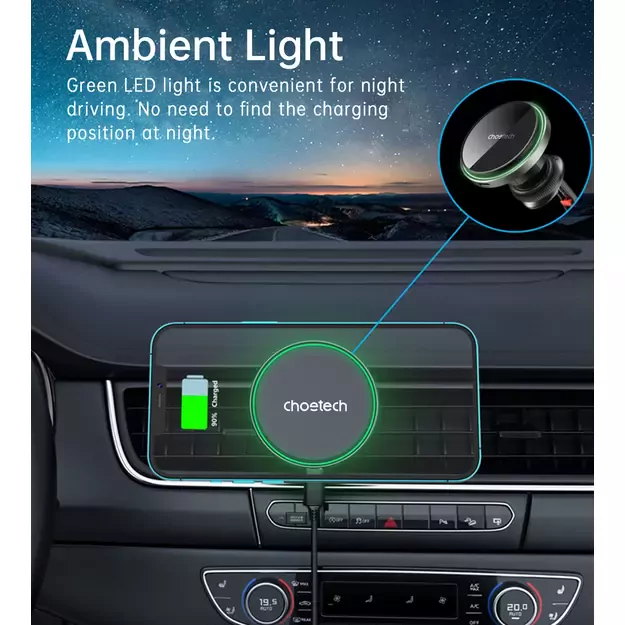 Choetech T204-F magnetic car holder with 15W wireless charging - black 9