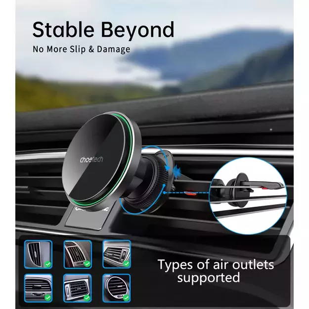Choetech T204-F magnetic car holder with 15W wireless charging - black 6