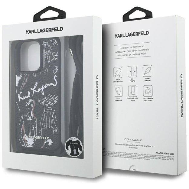 Karl Lagerfeld Crossbody Grained Pattern &amp  Logo Case for iPhone 16 Pro Max - Black 6