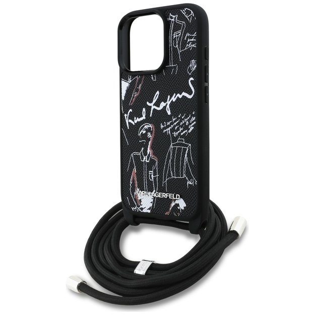Karl Lagerfeld Crossbody Grained Pattern &amp  Logo Case for iPhone 16 Pro Max - Black 4