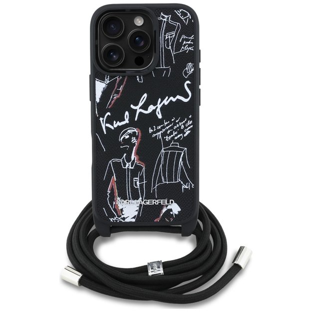 Karl Lagerfeld Crossbody Grained Pattern &amp  Logo Case for iPhone 16 Pro Max - Black 1