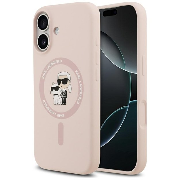 Karl Lagerfeld Silicone Karl&amp Choupette Ring MagSafe Case for iPhone 17 - Pink