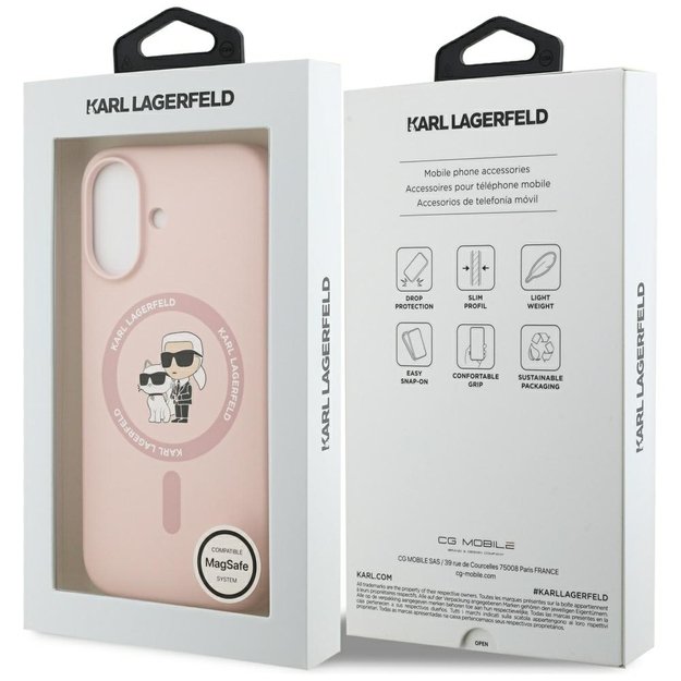 Karl Lagerfeld Silicone Karl&amp Choupette Ring MagSafe Case for iPhone 17 - Pink 7