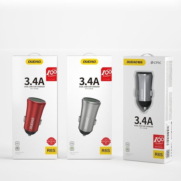 Dudao 3.4A smart car charger 2x USB silver (R6S silver) 2