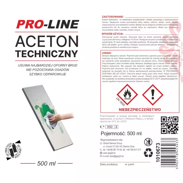 Technical acetone 100% spray PRO-LINE spray 500ml 3