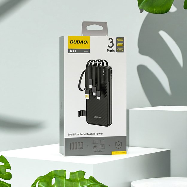 Dudao K11 10000mAh Powerbank with Built-in Cables - Black 3