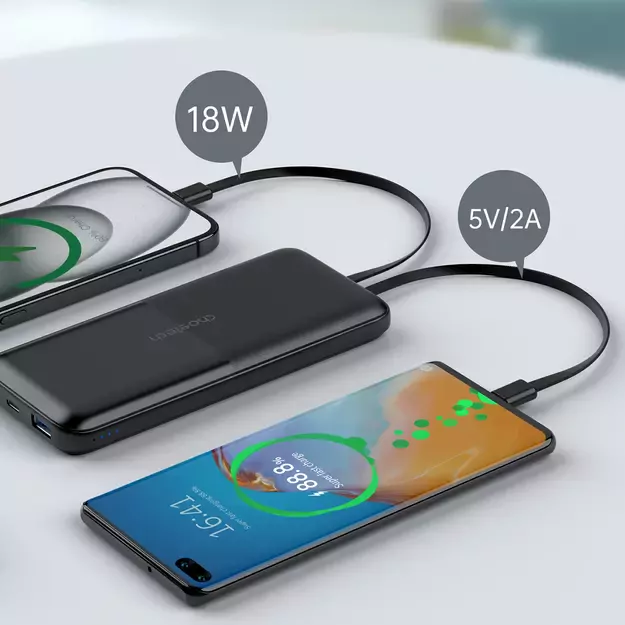 Powerbank Choetech B654 10000mAh 22.5W USB-A / USB-C / micro USB with built-in USB-C / Lightning cable - black 5