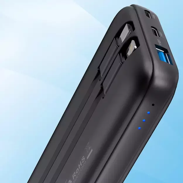 Powerbank Choetech B654 10000mAh 22.5W USB-A / USB-C / micro USB with built-in USB-C / Lightning cable - black 9
