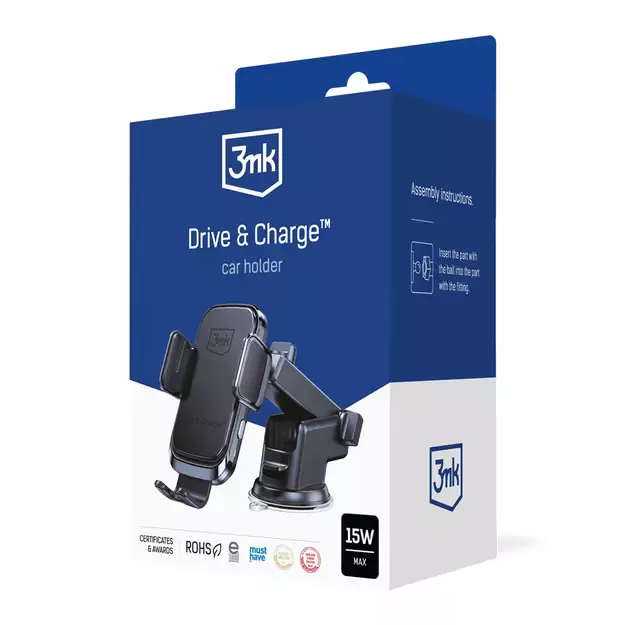 3mk Drive &amp  Charge car phone holder for grille/window/cockpit with inductive charger - black 5