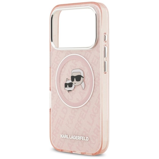 Karl Lagerfeld IML Glitter Karl&amp Choupette Heads Logo MagSafe Case for iPhone 17 Pro Max - Pink 5