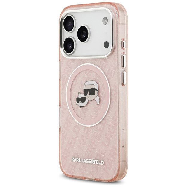 Karl Lagerfeld IML Glitter Karl&amp Choupette Heads Logo MagSafe Case for iPhone 17 Pro Max - Pink 1