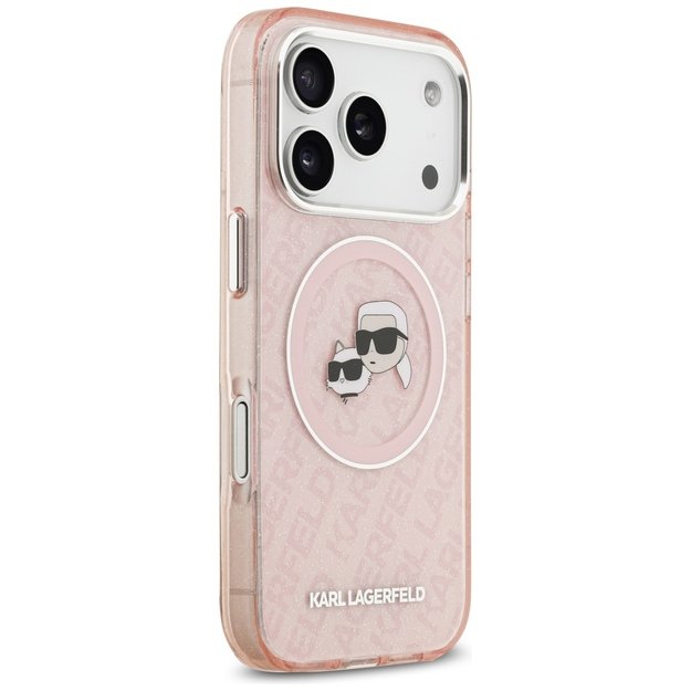 Karl Lagerfeld IML Glitter Karl&amp Choupette Heads Logo MagSafe Case for iPhone 17 Pro Max - Pink 3