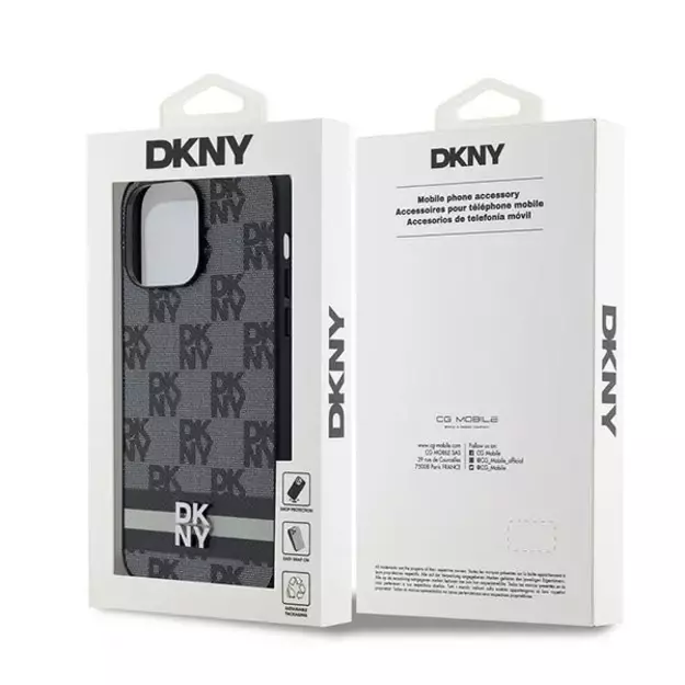 DKNY Leather Checkered Mono Pattern &amp  Printed Stripes Case for iPhone 14 Pro Max - Black 7
