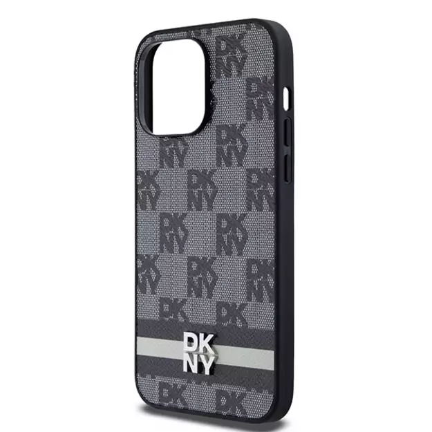 DKNY Leather Checkered Mono Pattern &amp  Printed Stripes Case for iPhone 14 Pro Max - Black 5