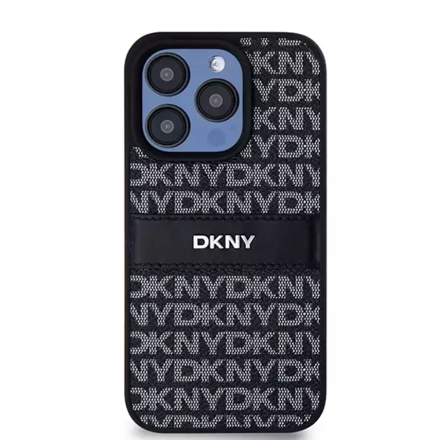 DKNY Leather Mono Stripe &amp  Metal Logo case for iPhone 15 Pro - black 9