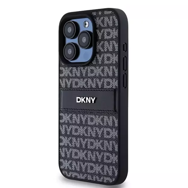 DKNY Leather Mono Stripe &amp  Metal Logo case for iPhone 15 Pro - black 8