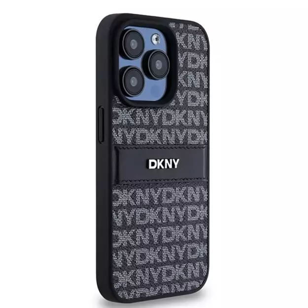 DKNY Leather Mono Stripe &amp  Metal Logo case for iPhone 15 Pro - black 10