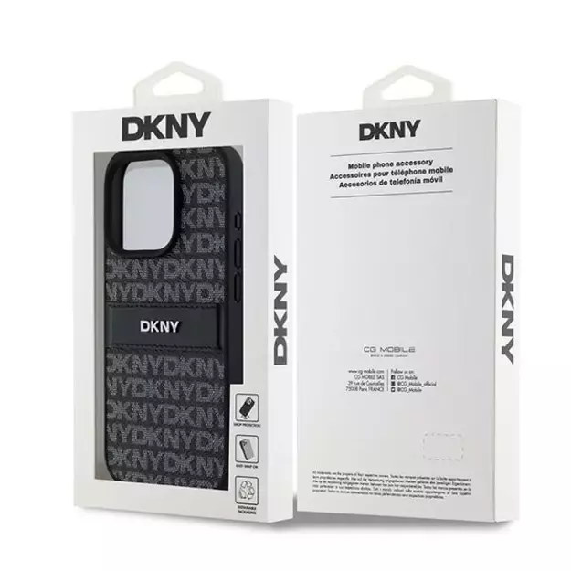 DKNY Leather Mono Stripe &amp  Metal Logo case for iPhone 15 Pro - black 14