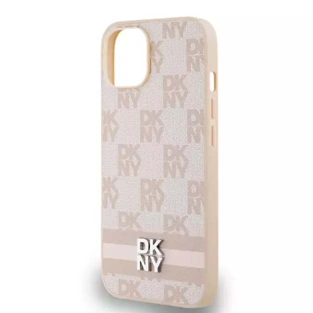 DKNY Leather Checkered Mono Pattern &amp  Printed Stripes case for iPhone 15 / 14 / 13 - pink 12