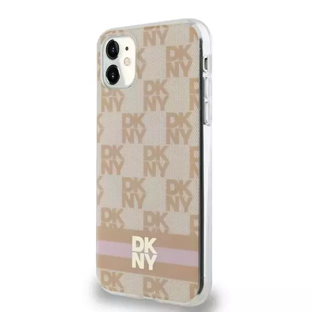 DKNY IML Checkered Mono Pattern &amp  Printed Stripes MagSafe case for iPhone 11 / Xr - pink 1