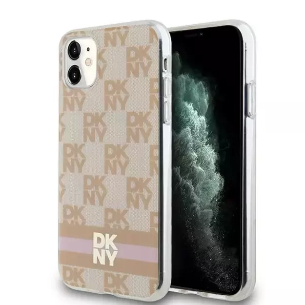 DKNY IML Checkered Mono Pattern &amp  Printed Stripes MagSafe case for iPhone 11 / Xr - pink