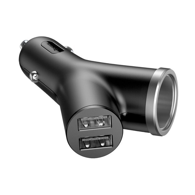 Baseus Y Type Car Charger car charger 2x USB + cigarette lighter socket 3.4A black (CCALL-YX01) 2