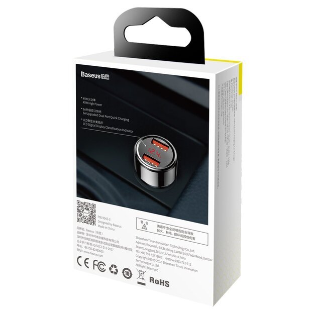 Baseus Magic Series Dual QC - Quick Charge 3.0 2x USB 45W 6A car charger black (CCMLC20A-01) 18