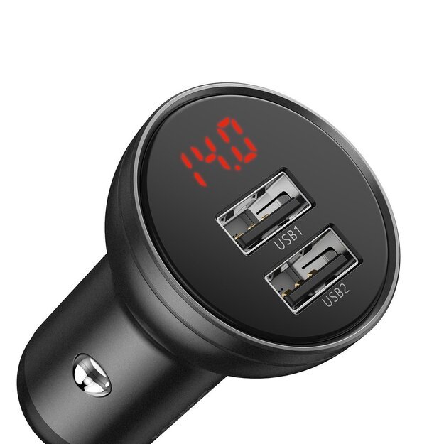 Baseus 2x USB 4.8A 24W car charger with LCD + 3in1 cable USB - USB Type C / micro USB / Lightning 1.2m black (TZCCBX-0G) 4