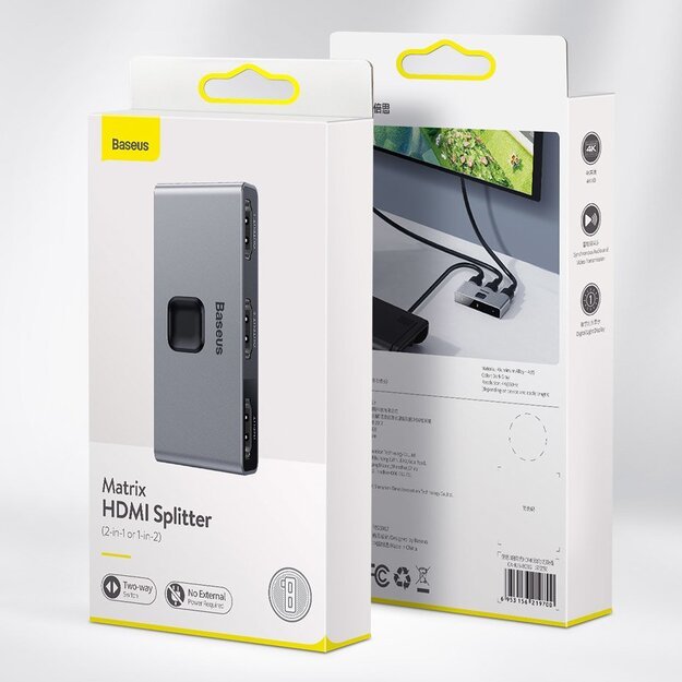 Baseus bidirectional switch splitter switcher HDMI - 2x HDMI 4K / 30 Hz gray (CAHUB-BC0G) 20