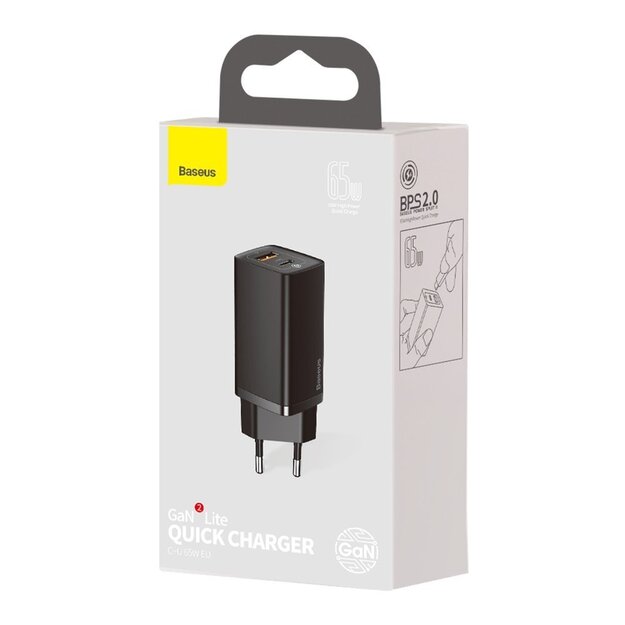 Baseus GaN2 Lite fast charger 65W USB / USB Type C Quick Charge 3.0 Power Delivery (gallium nitride) black (CCGAN2L-B01) 4