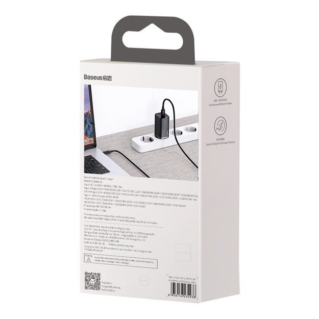 Baseus GaN2 Lite fast charger 65W USB / USB Type C Quick Charge 3.0 Power Delivery (gallium nitride) black (CCGAN2L-B01) 5