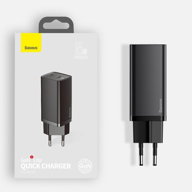 Baseus GaN2 Lite fast charger 65W USB / USB Type C Quick Charge 3.0 Power Delivery (gallium nitride) black (CCGAN2L-B01) 13
