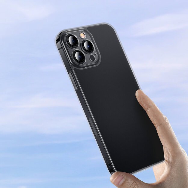 Baseus Frosted Glass Case Cover for iPhone 13 Pro Hard Cover with Gel Frame black (ARWS000401) 9