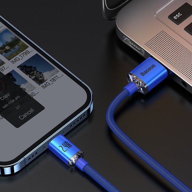 Baseus Crystal Shine Series cable USB cable for fast charging and data transfer USB Type A - Lightning 2.4A 2m blue (CAJY000103) 8