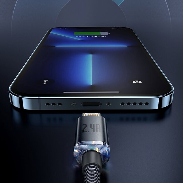 Baseus Crystal Shine Series cable USB cable for fast charging and data transfer USB Type A - Lightning 2.4A 2m blue (CAJY000103) 1