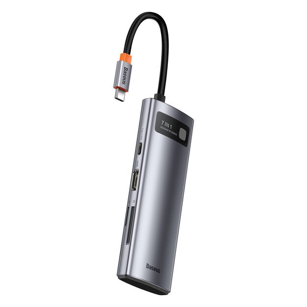 Baseus Metal Gleam Series multifunctional USB HUB 7in1 Type C HDMI TF PD card reader gray (WKWG020113) 1