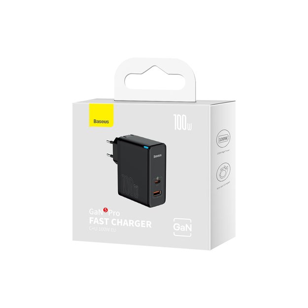 Baseus GaN5 Pro fast universal wall charger GaN USB Type C / USB 100W PD3.0, QC4.0+, AFC black (CCGP090201) 4