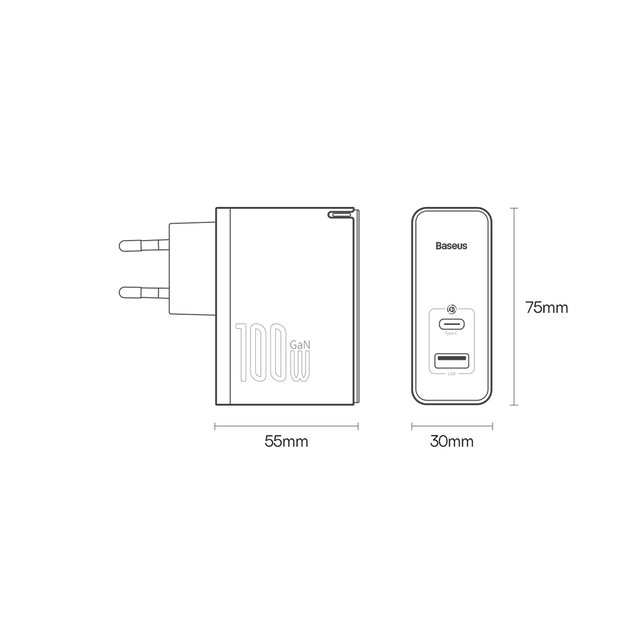 Baseus GaN5 Pro fast universal wall charger GaN USB Type C / USB 100W PD3.0, QC4.0+, AFC black (CCGP090201) 20