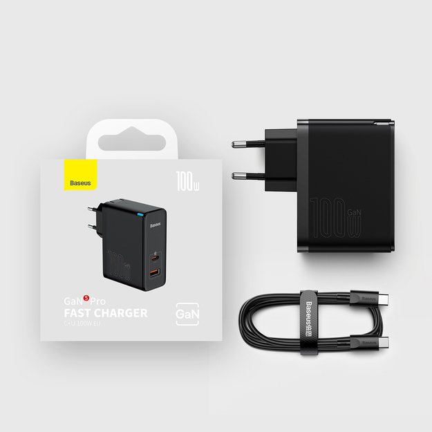 Baseus GaN5 Pro fast universal wall charger GaN USB Type C / USB 100W PD3.0, QC4.0+, AFC black (CCGP090201) 22