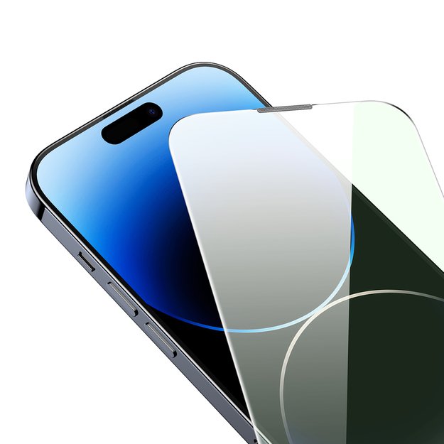 Baseus Full Screen Tempered Glass for iPhone 14 Pro Max with Anti Blue Light Filter and 0.3mm Speaker Cover + Mounting Frame 6