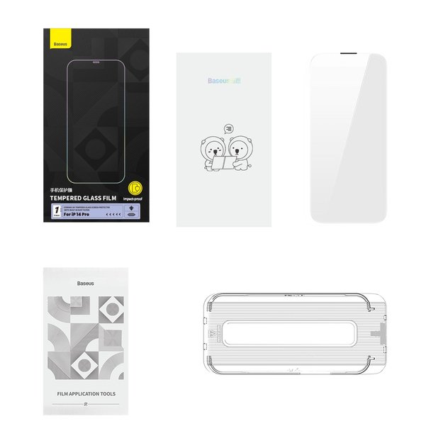 Baseus Full Screen Tempered Glass for iPhone 14 Pro with Speaker Cover 0.4mm + Mounting Kit 10