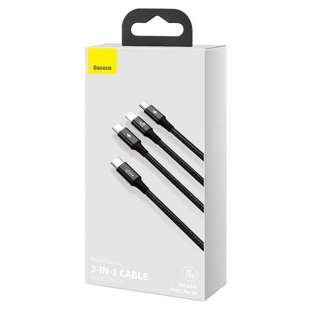 Baseus Rapid Series 3in1 USB-C - USB-C / Lightning / micro USB cable 20W PD 1.5m - black 7