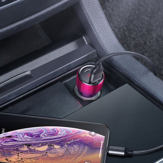 Baseus Magic Series PPS USB-C / USB-A 45W PD QC 5A car charger - pink and blue 4