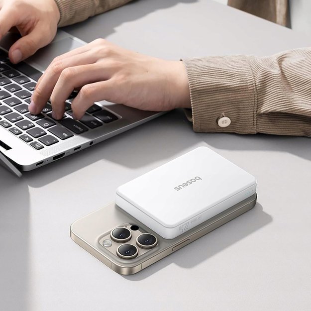 Baseus Airpow II 10000mAh Qi2 Power Bank with MagSafe 22.5W with Baseus Simple Series USB-C Cable - USB-C 20V/3A (30cm) - White 2