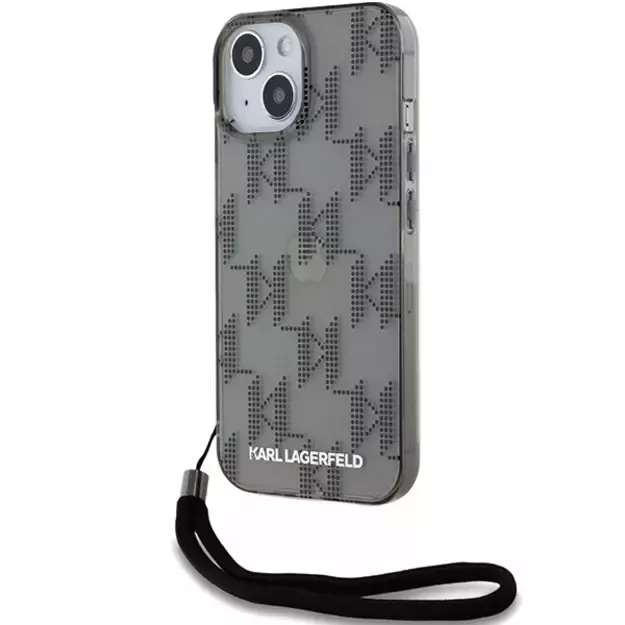 Karl Lagerfeld IML Mono KL Pattern &amp  Cord case for iPhone 15 / 14 / 13 - black