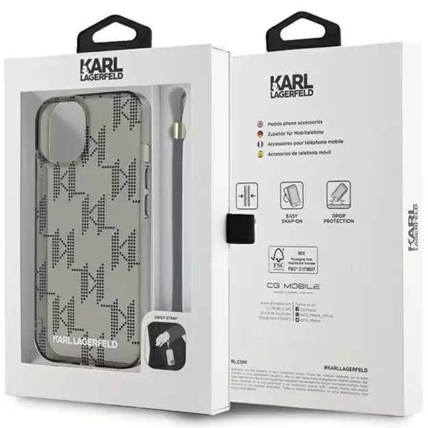 Karl Lagerfeld IML Mono KL Pattern &amp  Cord case for iPhone 15 / 14 / 13 - black 12