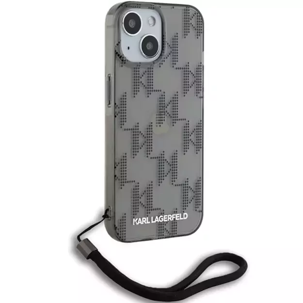 Karl Lagerfeld IML Mono KL Pattern &amp  Cord case for iPhone 15 / 14 / 13 - black 8